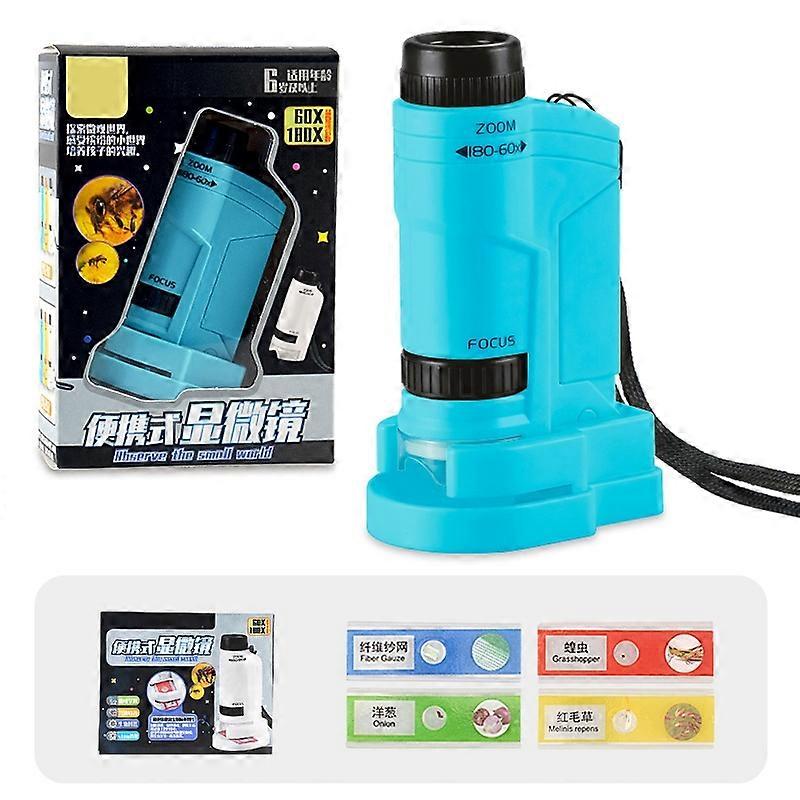 60-180x Kids Science Microscope Handheld Observation Microscope with LED Light Children Educational 