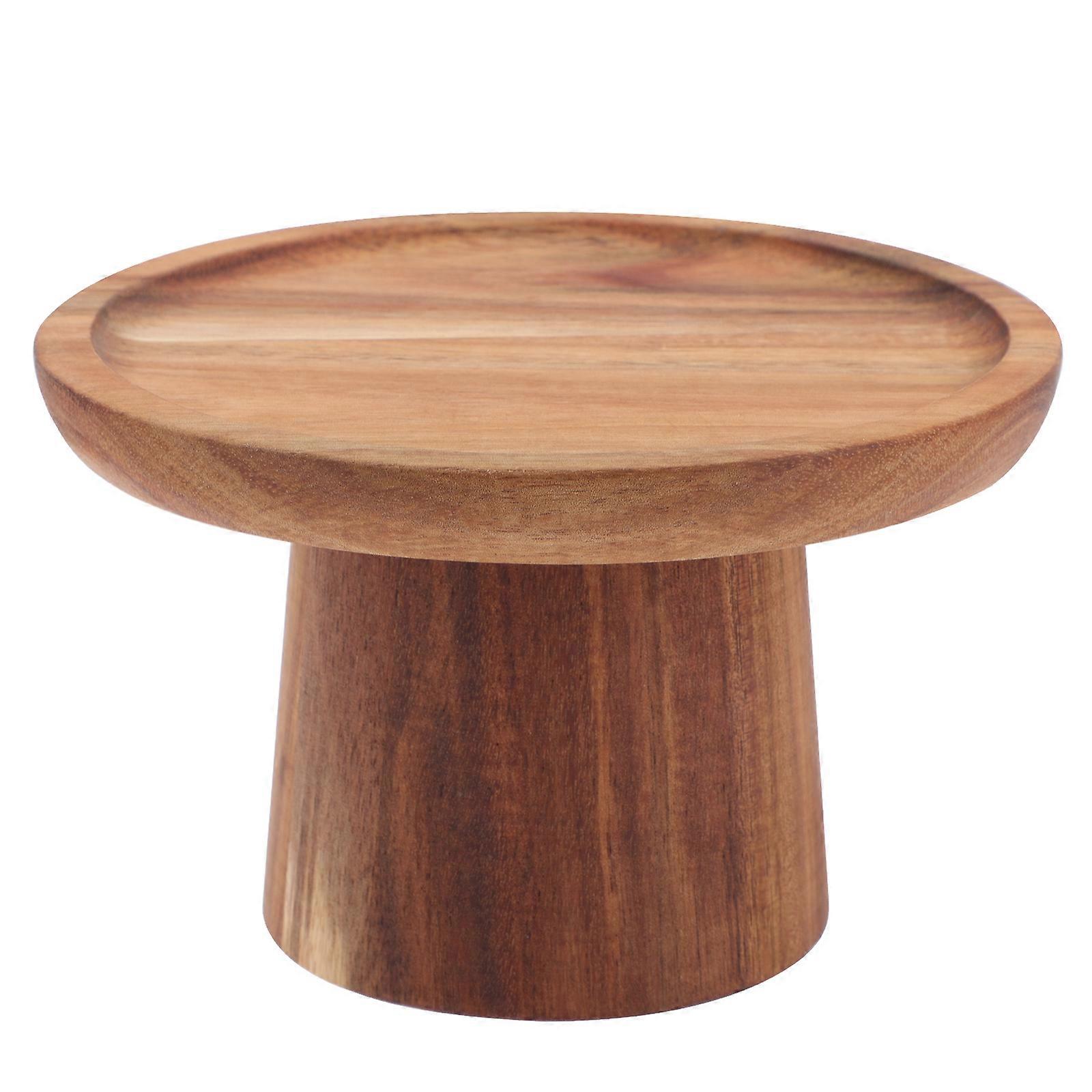 Wood Cake Stand for Cake Serving with Footed Plate Brown