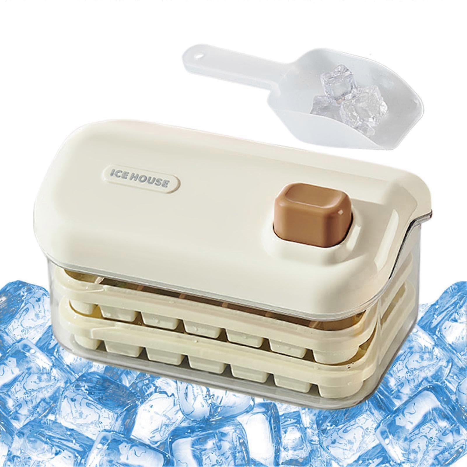 Ice Cube Tray with Lid and Bin for Freezer, SpillResistant Easy Release Ice Maker Container Creamy