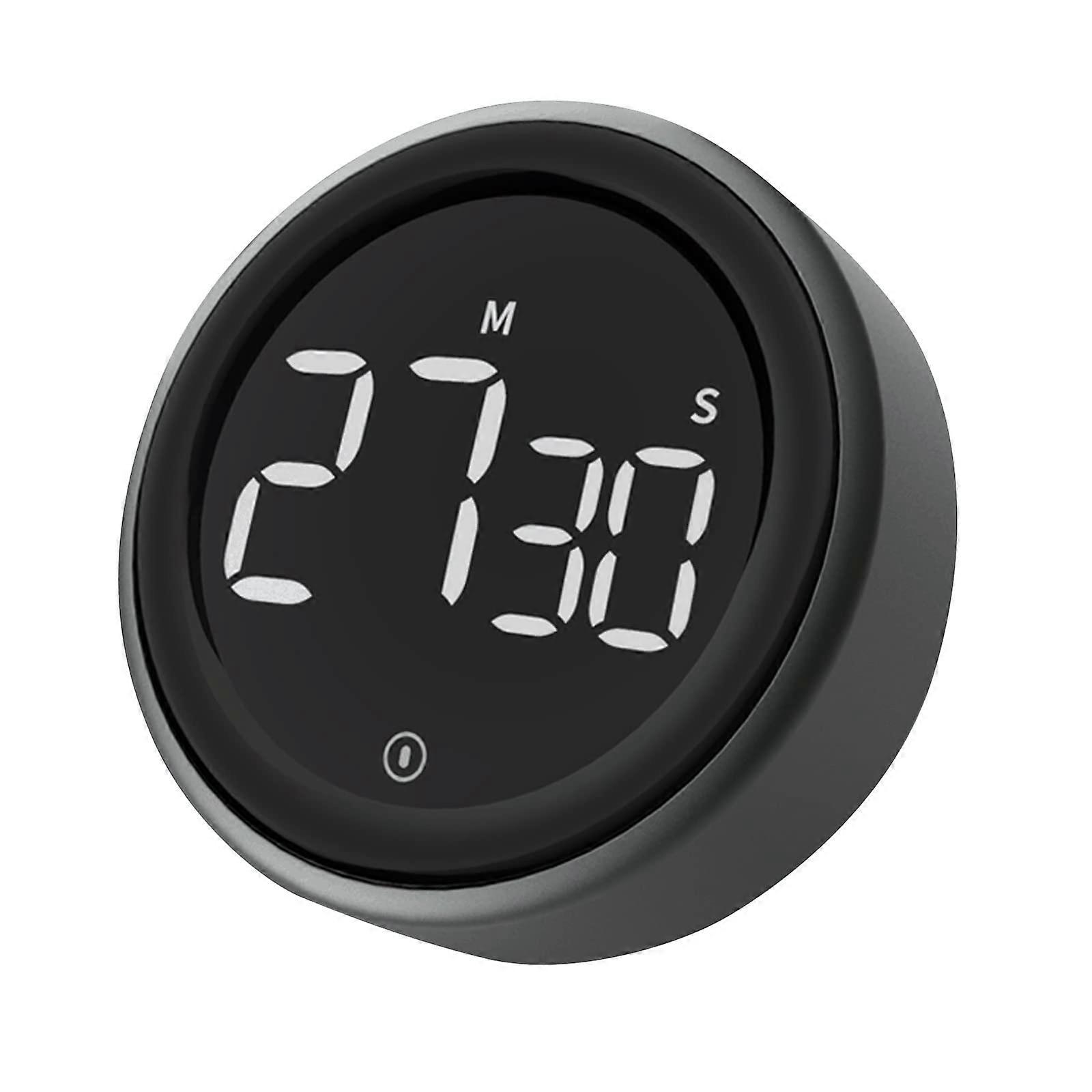 Digital Kitchen Timer with Large Mirror Display, Magnetic Mount, Rotary LED, Adjustable Volume, Dark Gray