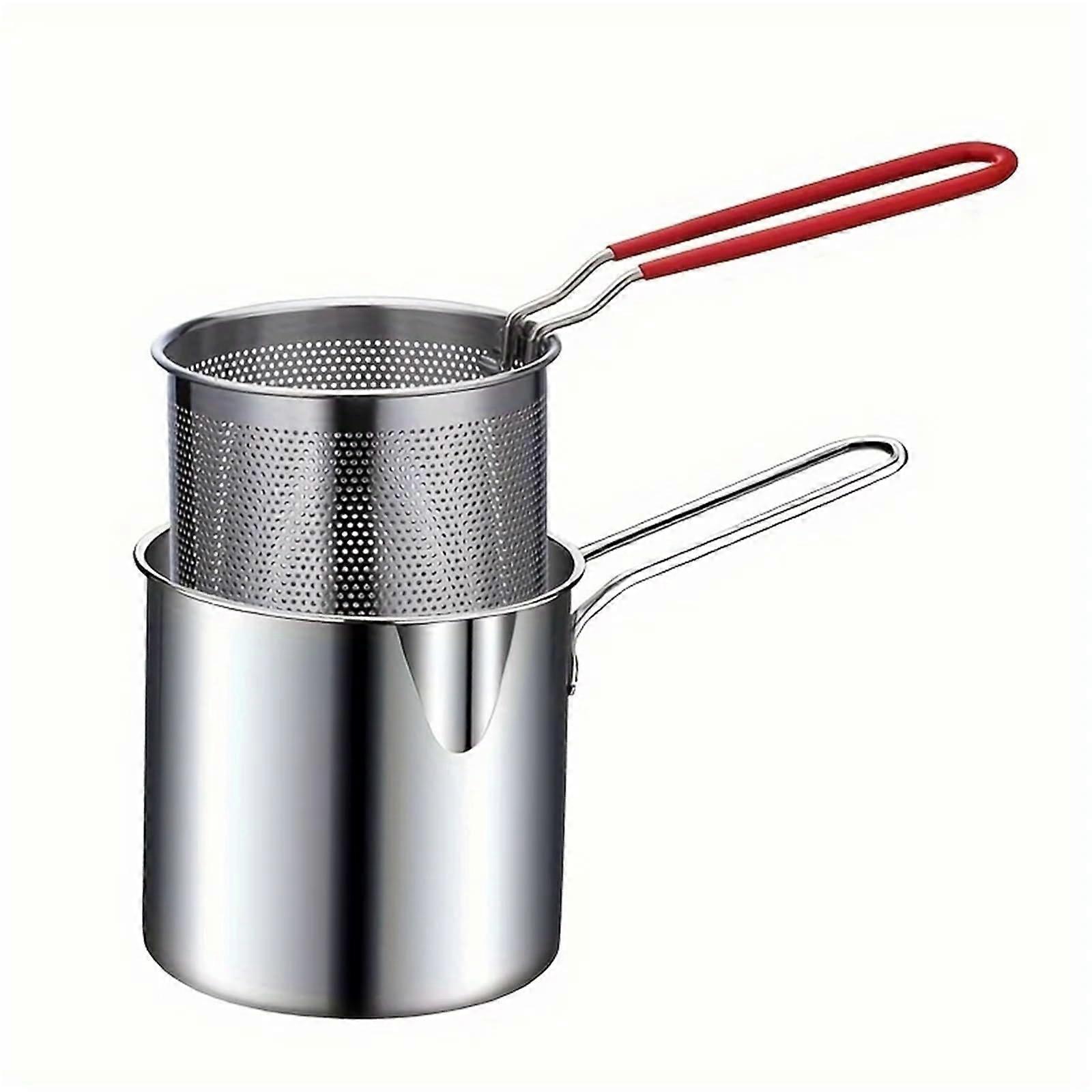 Stainless Steel Grease Strainer Container Deep Frying Pot with Removable Basket for Kitchen Camping