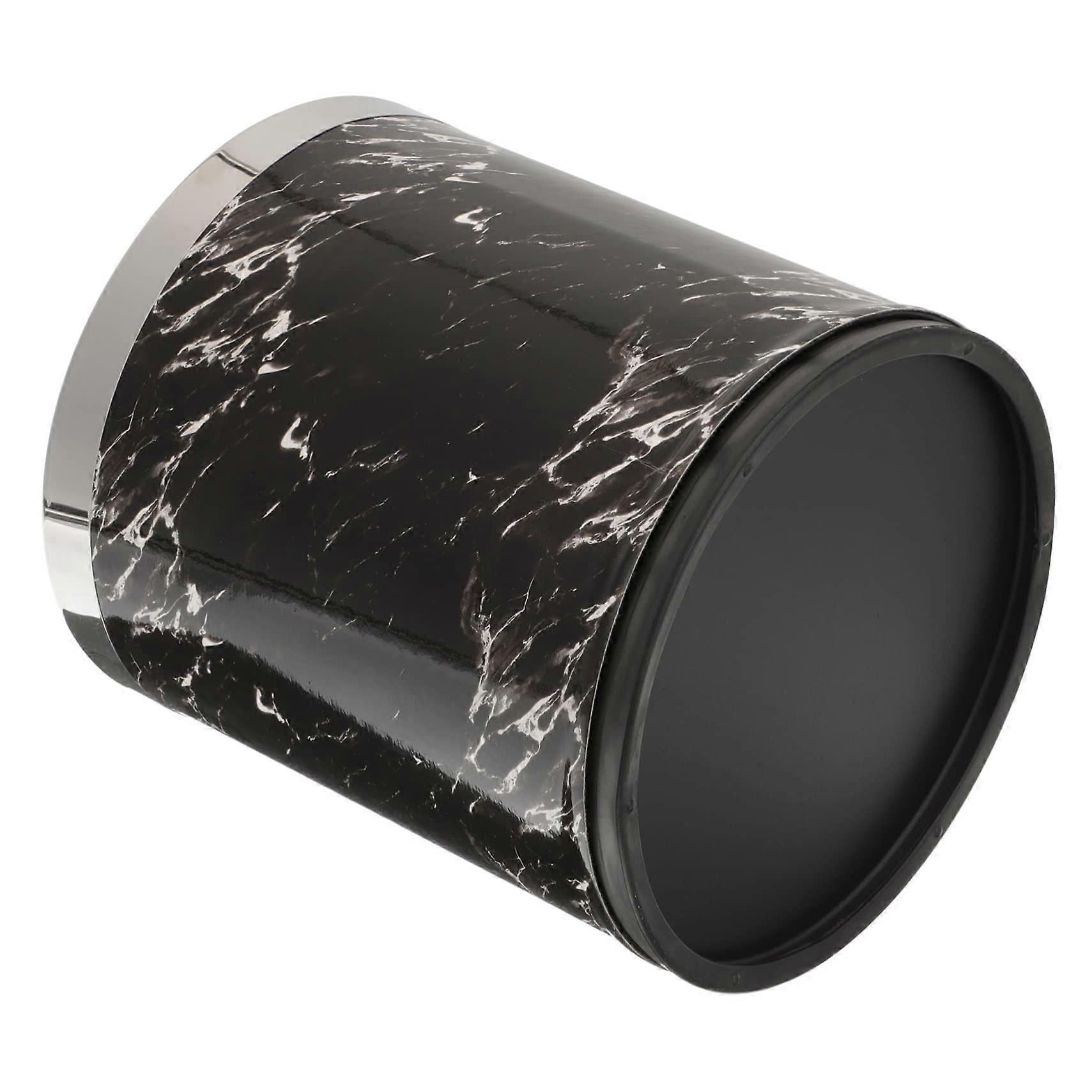 Marble Pattern Bathroom Trash Can with Large Opening and Easy Bag Fixing, Reusable Plastic Bin
