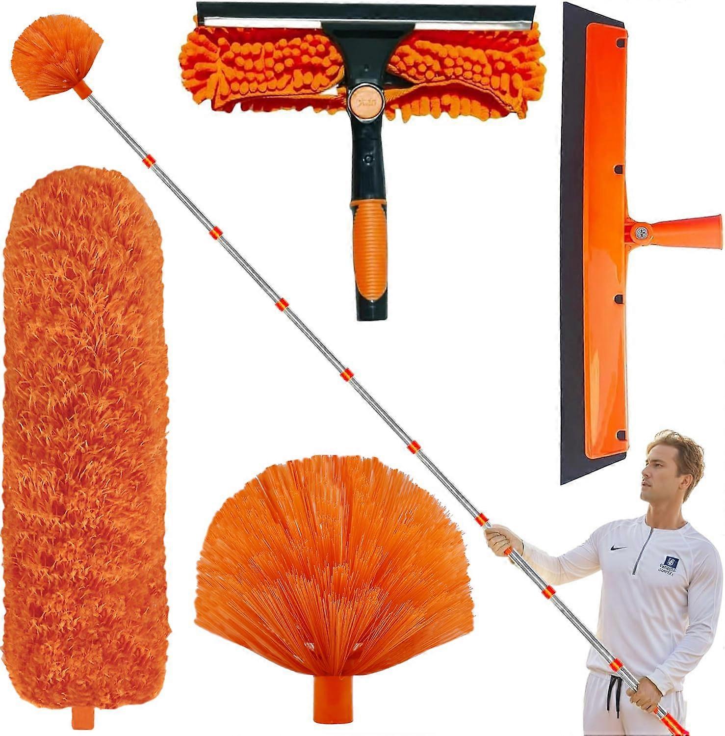 Ceiling Duster with 20 ft Reach Extendable Pole, Window Cleaning Squeegee and Microfiber Kit