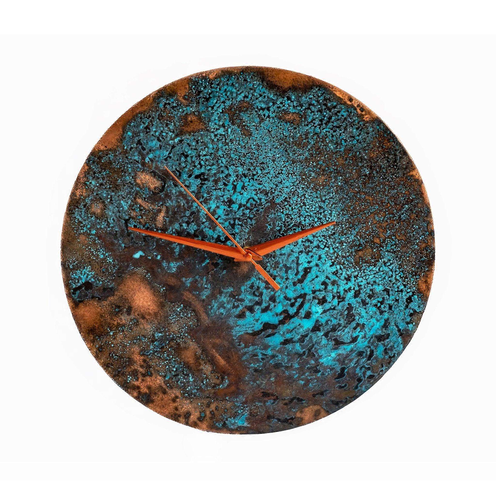Handmade Solid Copper Wall Clock With Verdigris Patina,  Color Ocean Blue (12" / 300 Mm)