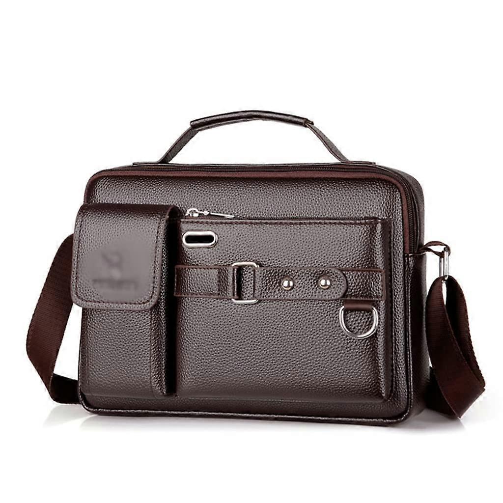 Men Messenger Bag PU Leather Handbag with Adjustable Shoulder Strap and Multiple Compartments