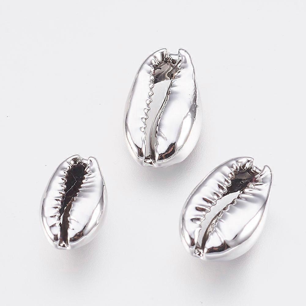 Electroplated Shell Beads Cowrie Shells Silver 12~19x8~13x4~6mm