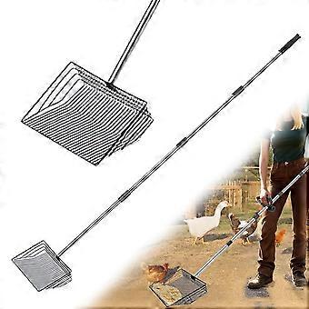 Rengjøringsverktøy for hønsehus med justerbart langt håndtak, ergonomisk grep, 15-tommers siktespade i rustfritt stål