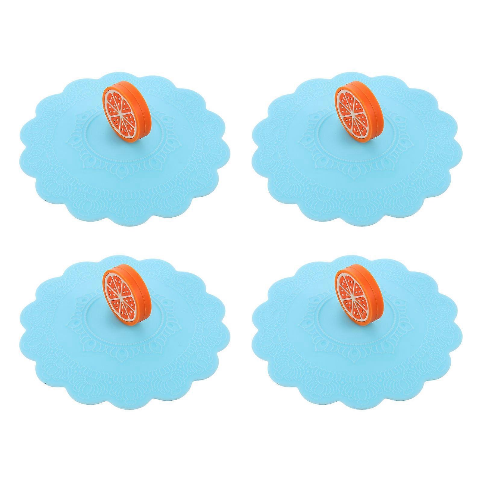 Silicone Cup Cover Mug Lid Leakproof Function 4Pcs Blue Creative Design