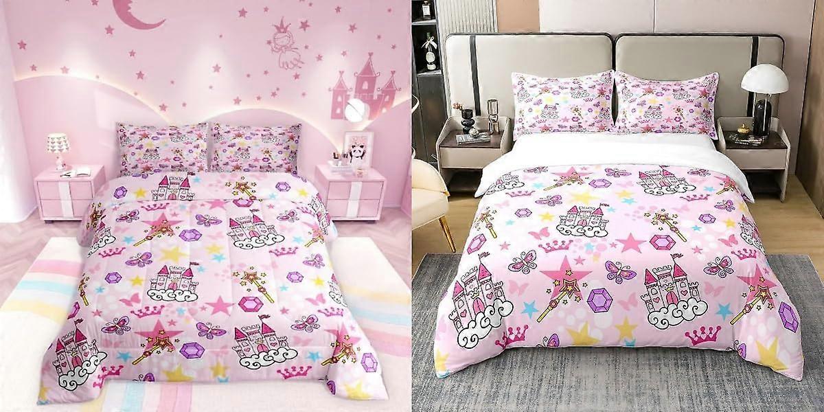 Princess Castle Comforter Set with Pink Bow Bed Sheets Full Size Girls Bedding