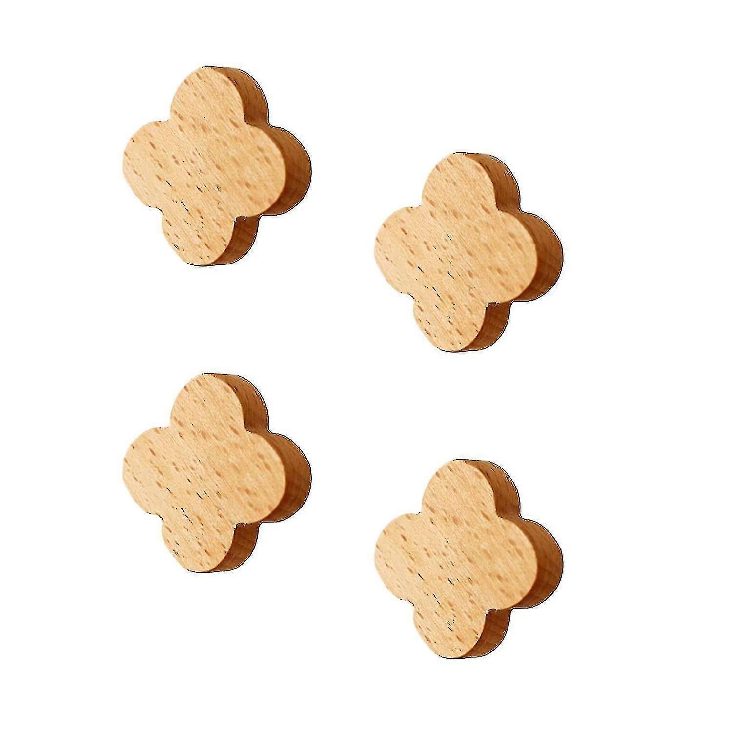 4 Pcs Wall Mounted Beech Adhesive Hooks, Coat Hooks (Flower Shape)