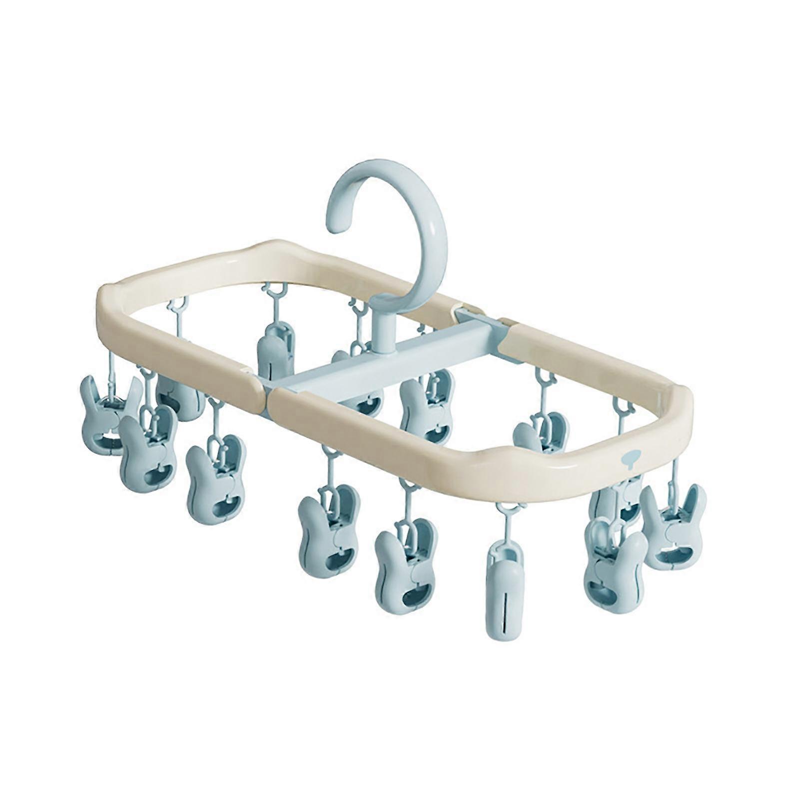 Socks Drying Rack with 14 Clips Foldable Hanging Rack Clothes Drying Rack with 360-Degree Rotatable