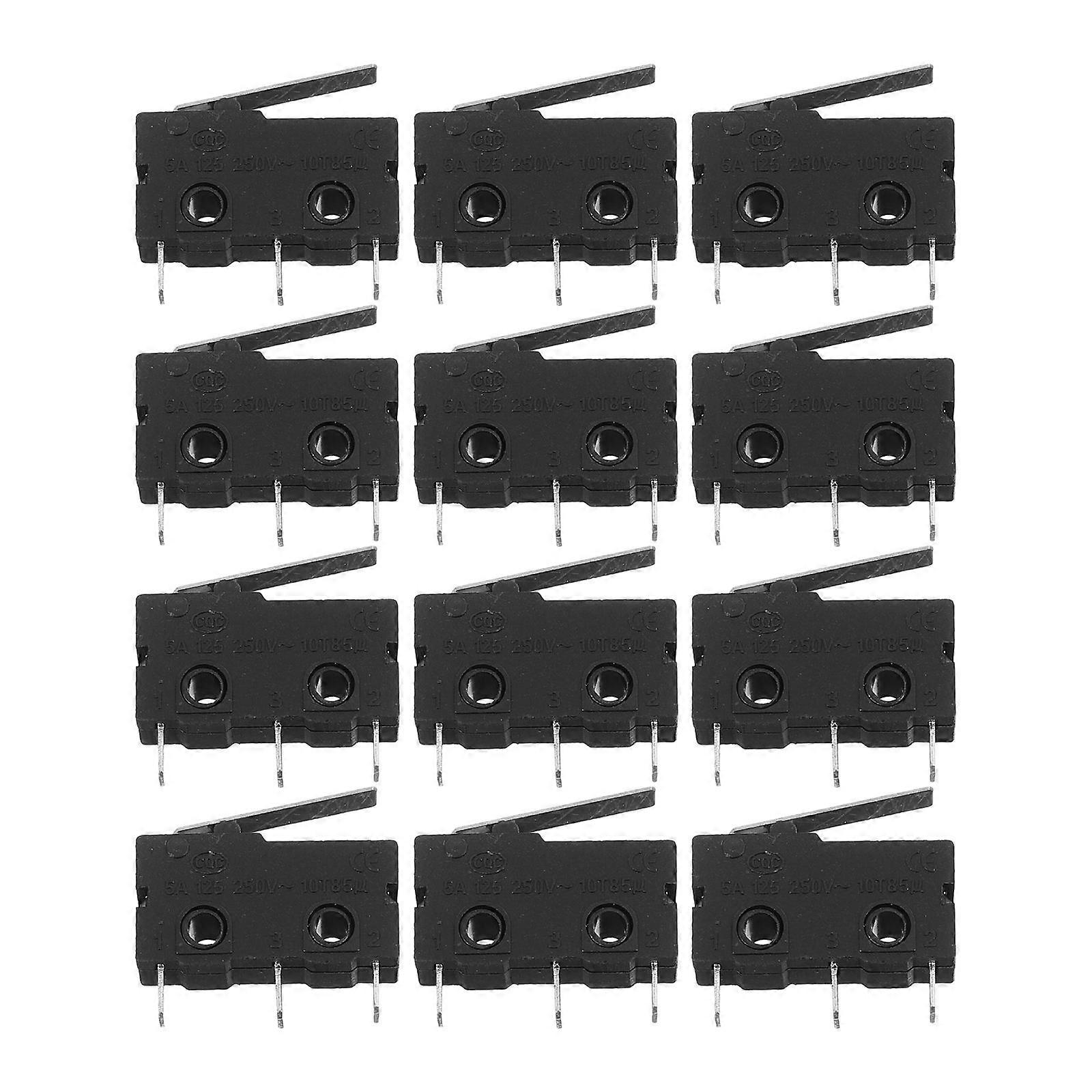 12pcs Limit Switch Waterproof Momentary Push Button Switch 3 Long Hinge Lever Micro Switch (Black)
