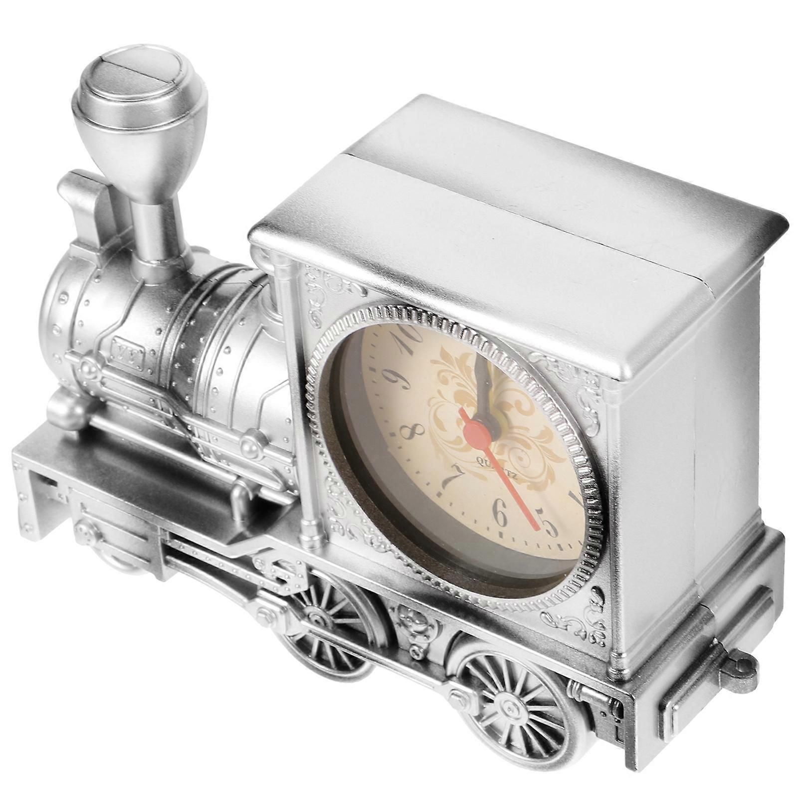 Desktop Ornaments Clock Railway Engine Clock for Timekeeping Silver