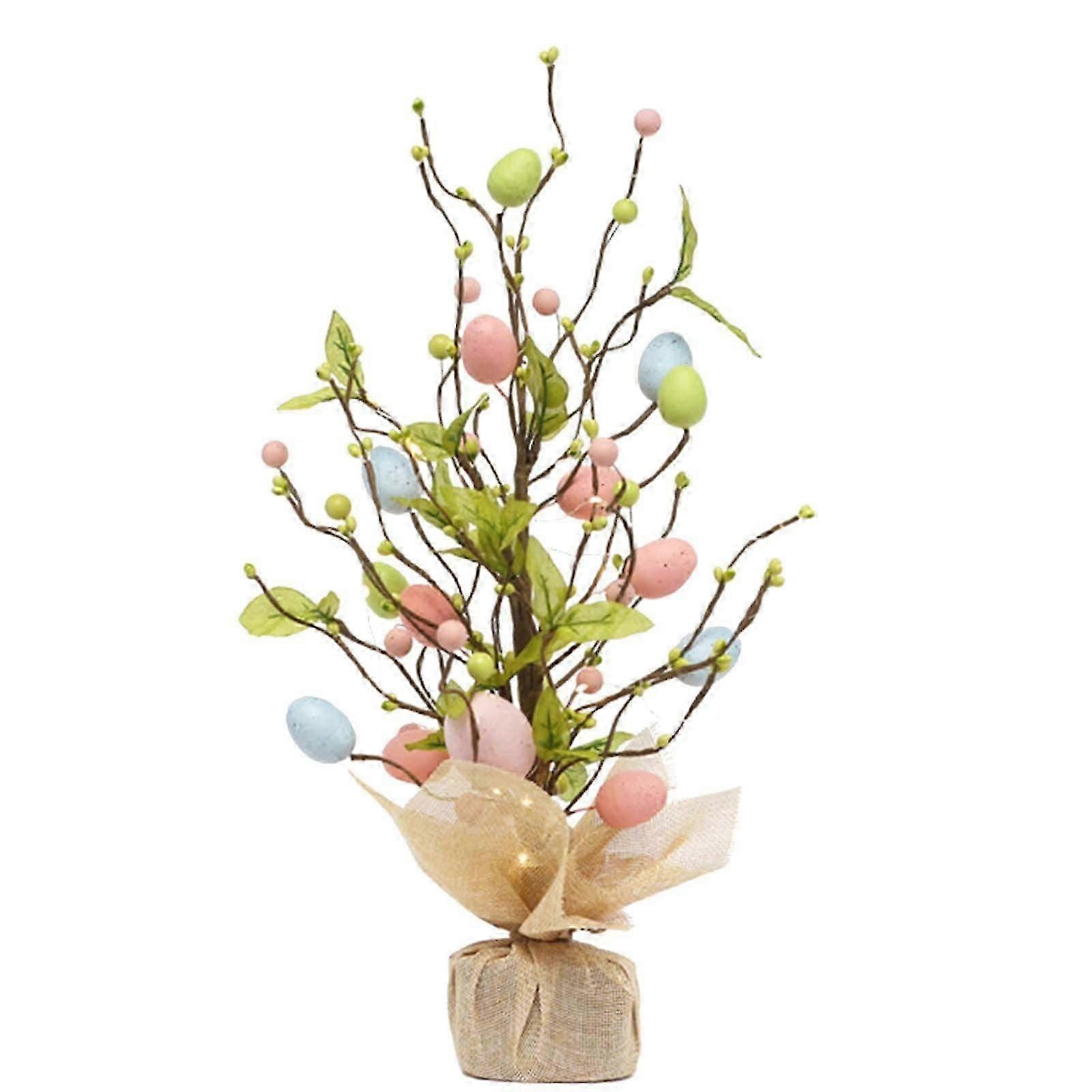 Easter Eggs Tree with LED Lights, 17.7" Artificial Desktop Tree for Home, Kitchen & Dining Table Decor (D)