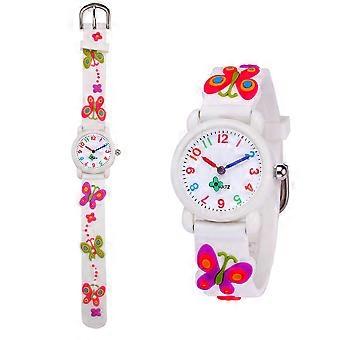 Relógio infantil redondo com pulseira de silicone branca (1 conjunto).