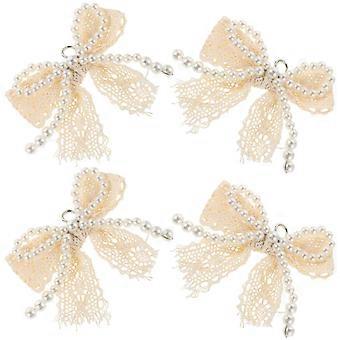 4pcs Perle Schleife Schuhanhänger mit Spitze Schlüsselanhänger Schleifen Taschen Kleid Schuh Charm Schnallen für Turnschuhe Schlüsselanhänger Tasche Auto Zubehör