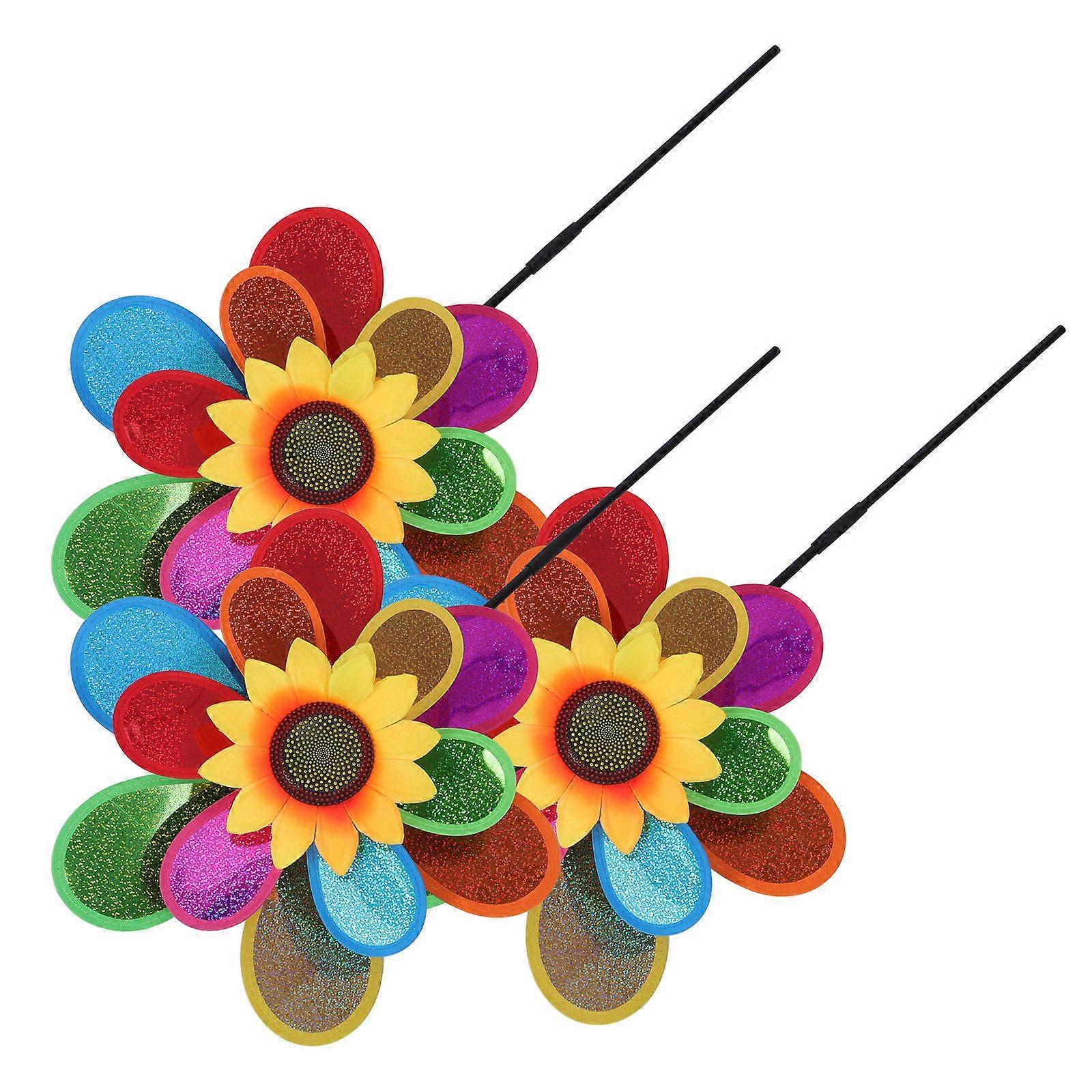 Double Layer Flashing Windmill Garden Windmill for Decor 3Pcs