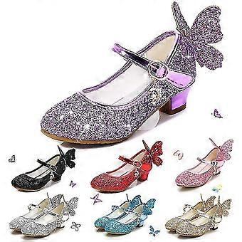 Meninas Princesa Glitter Sapatos de Salto Alto - Crianças Sapatos de Couro - Borboleta 3D332
