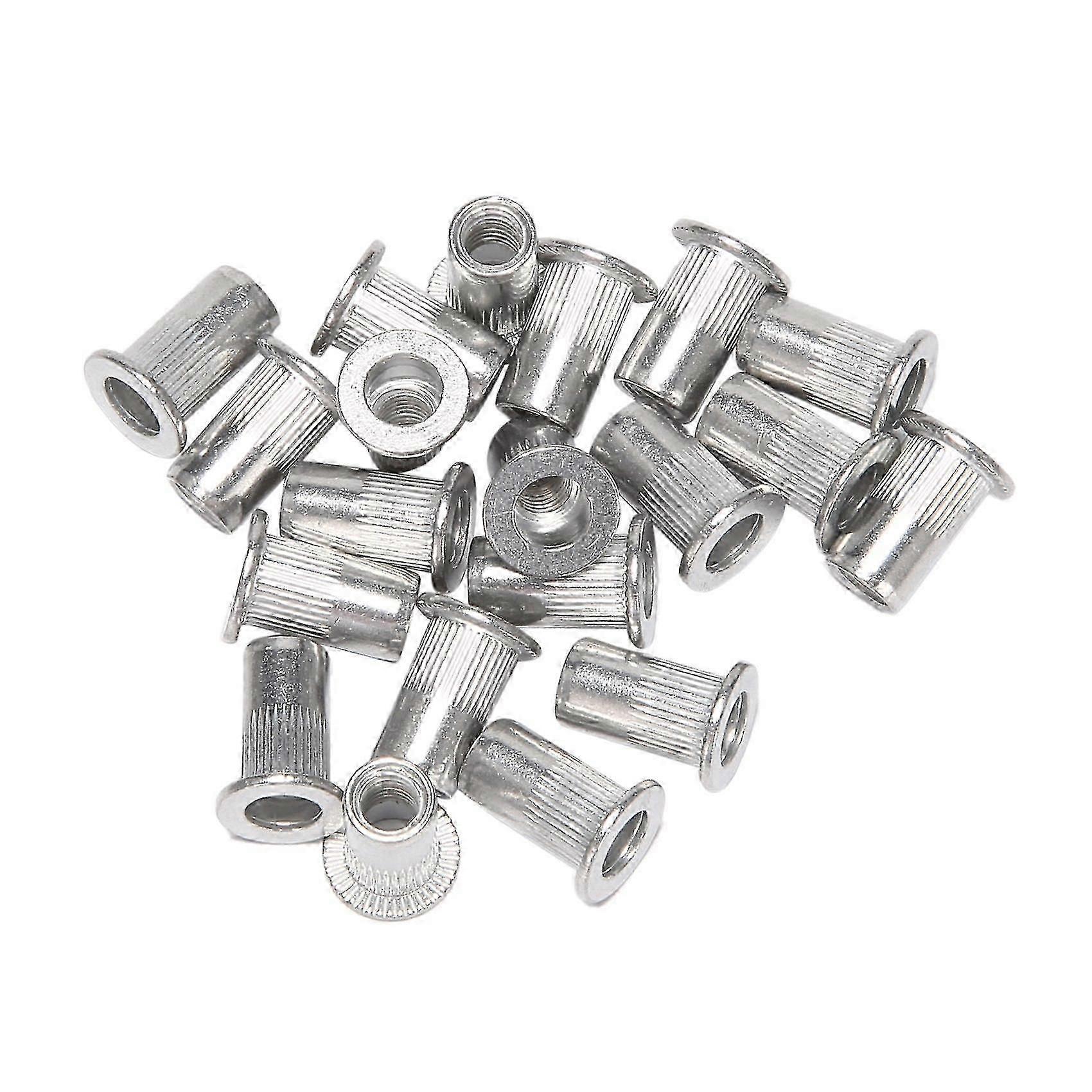 Aluminum Flat Head Nut Insert Nuts Silver Tone 20pcs