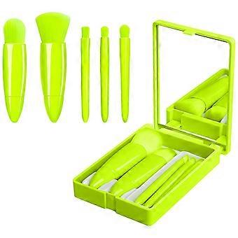 Travel Makeup Brush Set, Portable 5 PCS Mini Makeup Brushes with Mirror, Easy-taken Makeup Tool Set for Eyeshadow, Contour, Blush, Complete Function