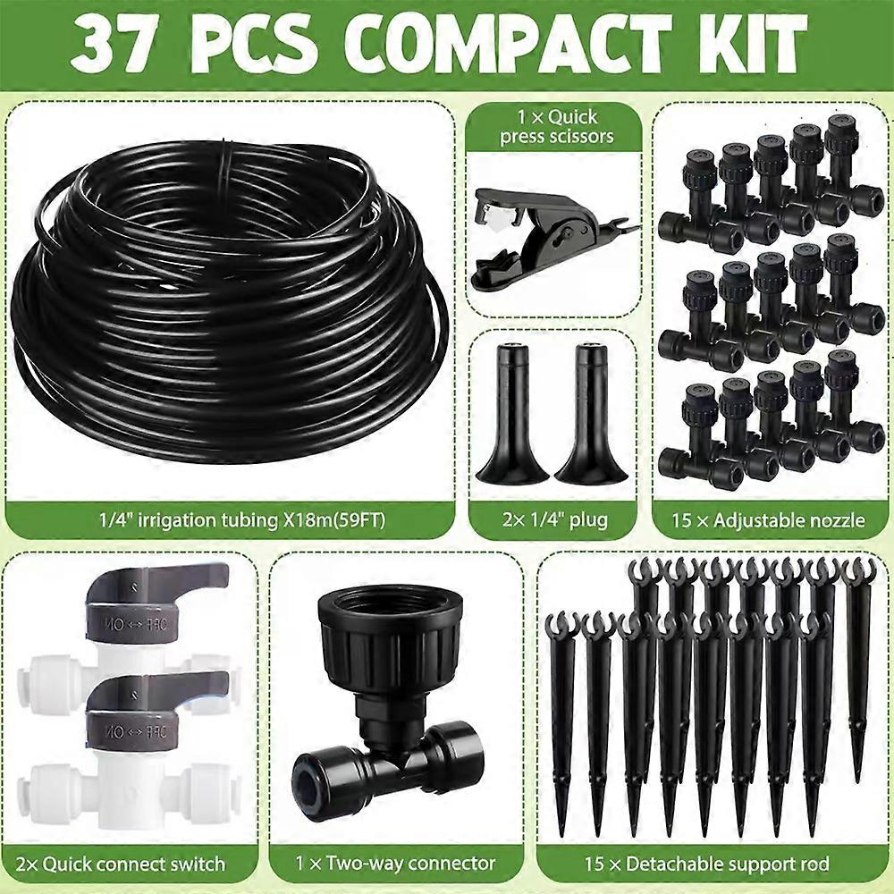 Greenhouse Misting System 59ft 18m Automatic Kit, Quick-Connect Irrigation for Hanging Baskets