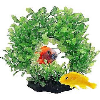 15cm grüner Kranz Hoop Kunststoff künstliche gefälschte Pflanze wilder Busch Schilf für Aquarium Aquarium Aquatisches Grün dcor Dekoration Wasser Gras Pflanzen verstecken