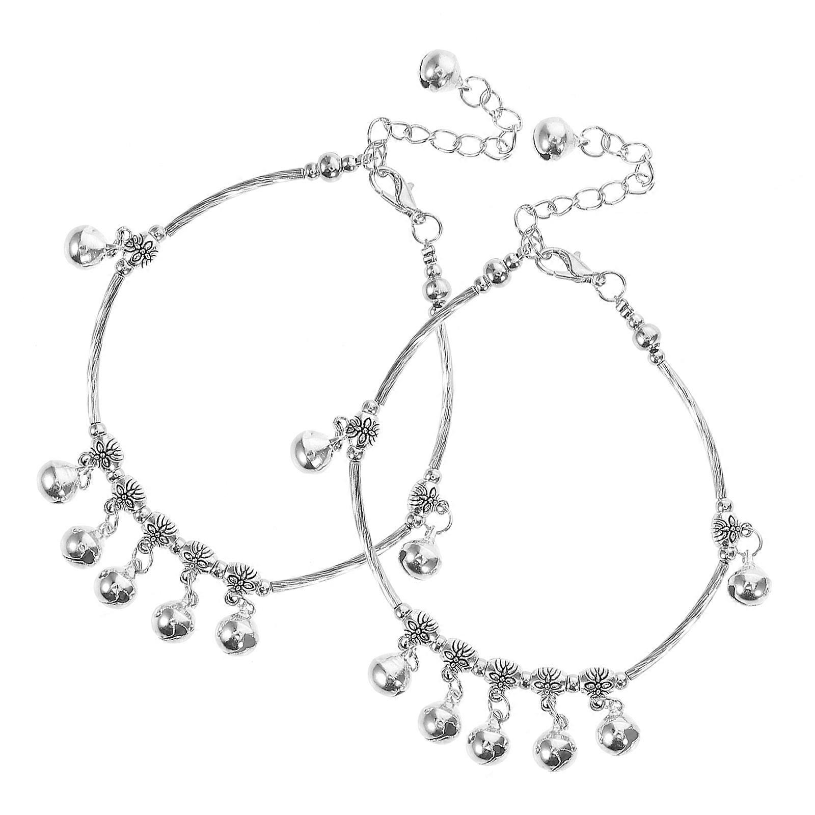 2Pcs Women's Silver Bell Anklets for Dance Performance and Practice