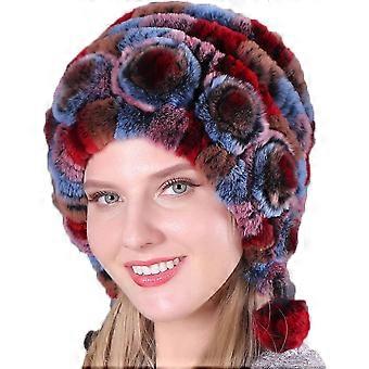 Frauen Pelz Gestrickte Hut Beanie Winter Elastische Warme Kappe