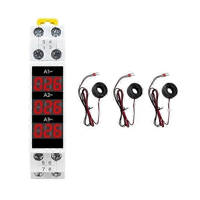 Din Rail Mount 3 Phase LED Digital Ammeter Modular Current Meter Indicator Detector