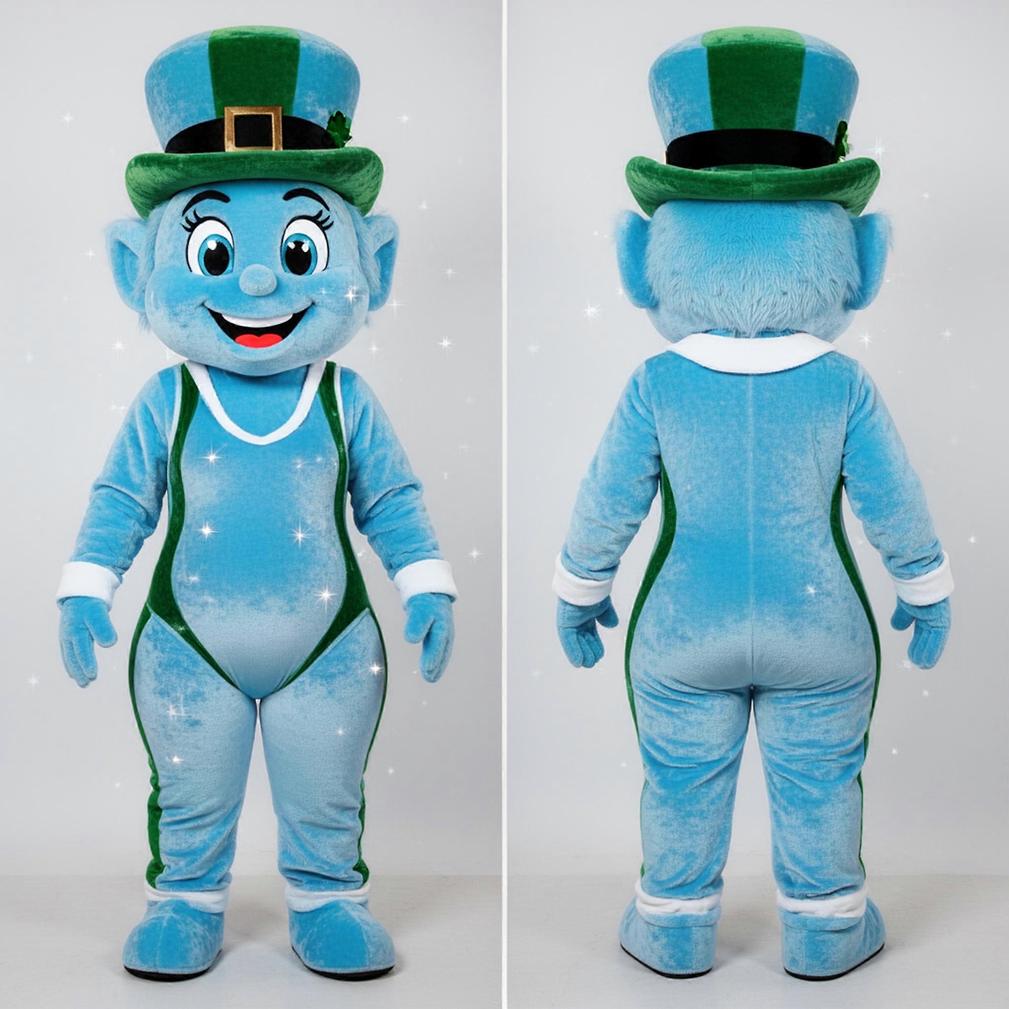 MASTICOT Sky Blue Cheerful Leprechaun Mascot