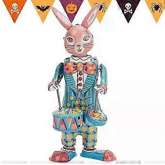 Play Drum Rabbit Robot PVC Mechanical Wind-Up Animal Shaking Retro Toy