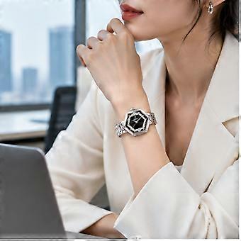 Women's Quartz Watch BINBOND White Steel Black Dial Ultra Thin 3D Glass Simple Casual Waterproof 2025 New JY