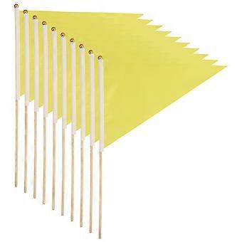 Triangle Handheld Flags with Bamboo Pole for Team Building 10Pcs Yellow