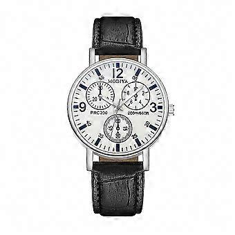 Men's Quartz Wristwatch with Leather Strap, Blue Dial, Glass Crystal, Size B