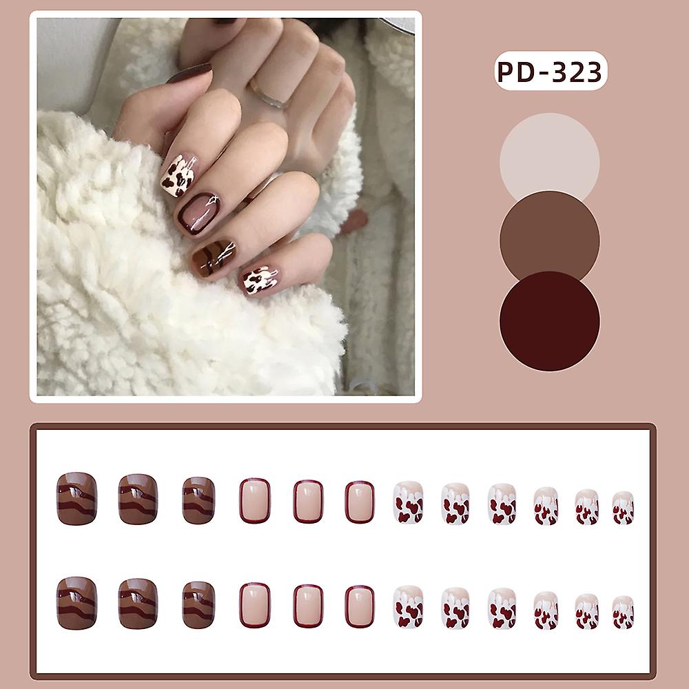 24pcs Red White False Nails Short Full Cover False Nails