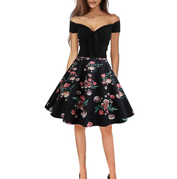 Explosive Fashion Outlet Women's Dress With One Word Neck Sexy Off-shoulder Retro Swing Skirt