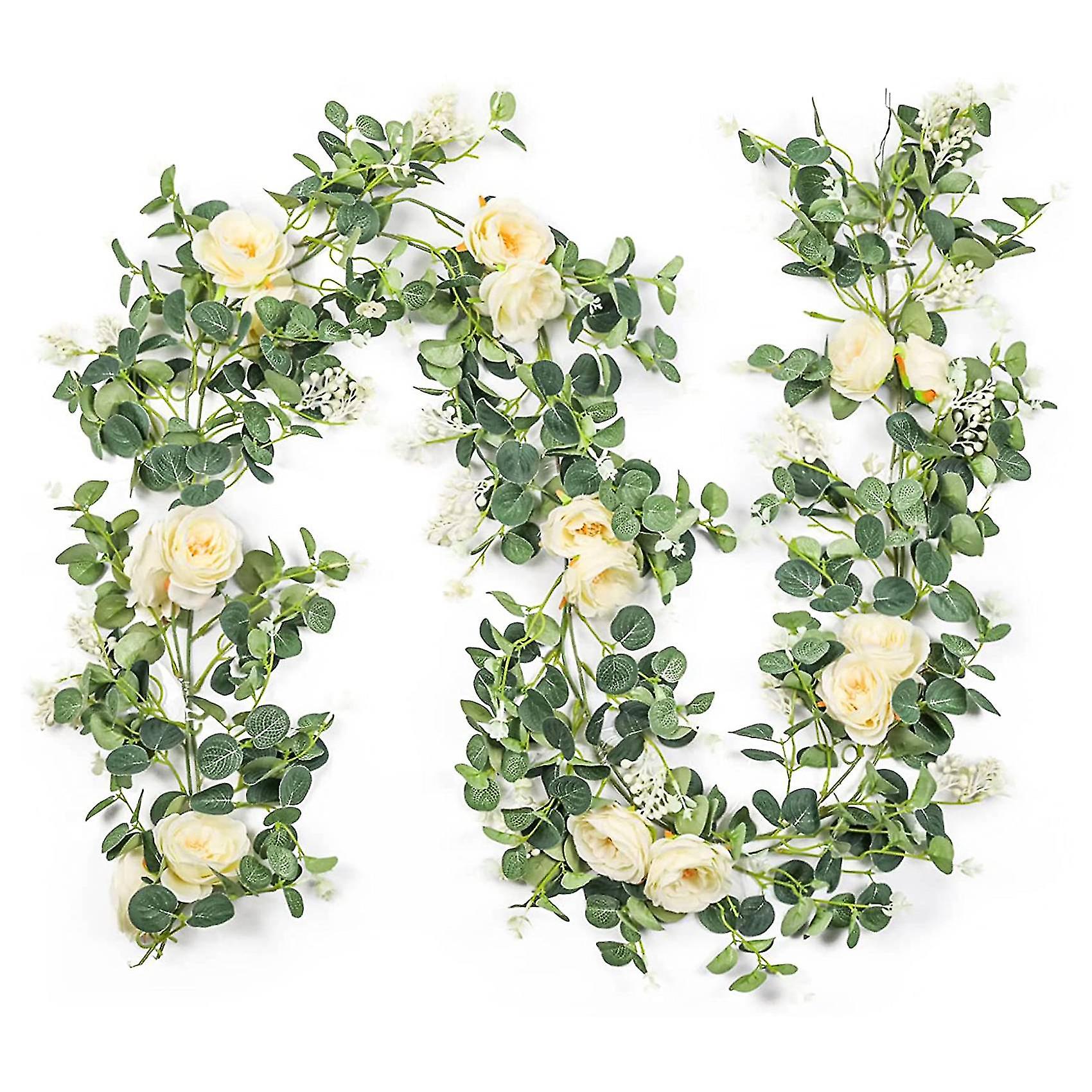 Eucalyptus Garland With Champagne , Greenery Garland Bulk Artificial Silk Eucalyptus Leaves Vines(