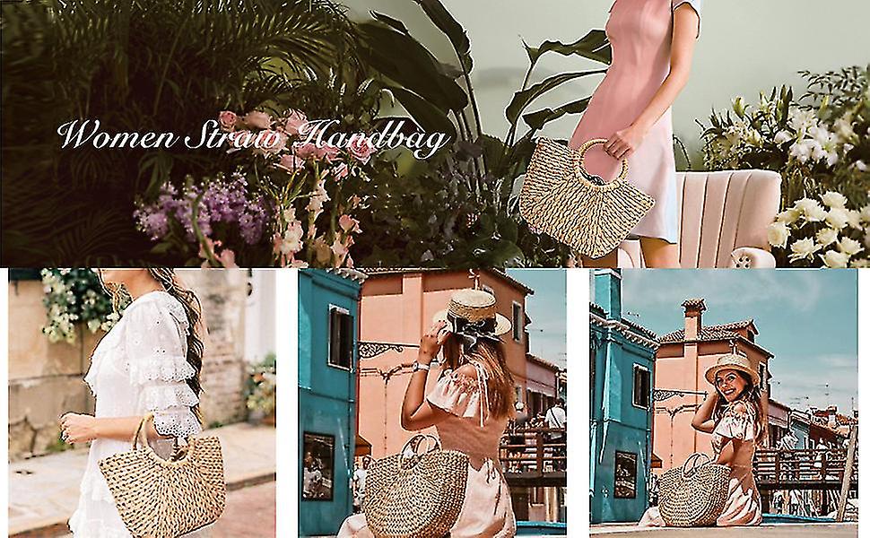 Justin Taylor Beach Date Straw Rattan Handbag in Ivory main image 1