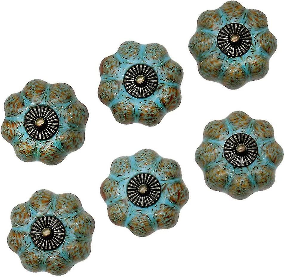 Set Of 6 Door Knobs, Drawer Pulls, Cupboard Pulls, Ceramic Knobs, Retro And Elegant Style Pumpkin