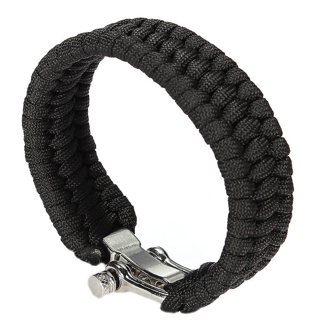 Adjustable Buckle Paracord Parachute Cord Bracelet Buckle Whistle New Black