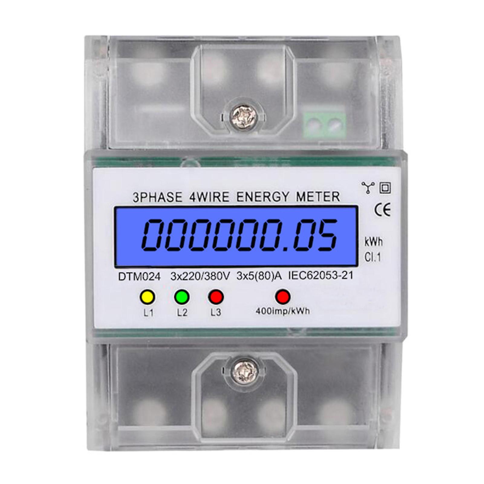 3 Phase 4 Wire Energy Meter 220/380V 5-80A Energy Consumption kWh Meter DIN Rail Installation