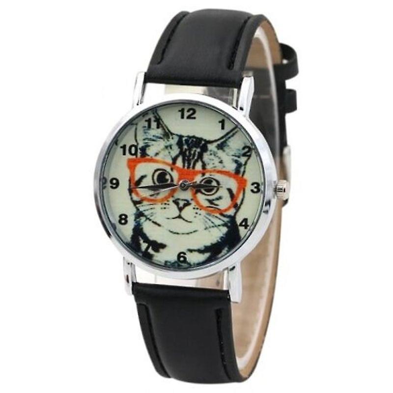 Veile Studios Cat In Glasses Number Analog Watch Black Watches
