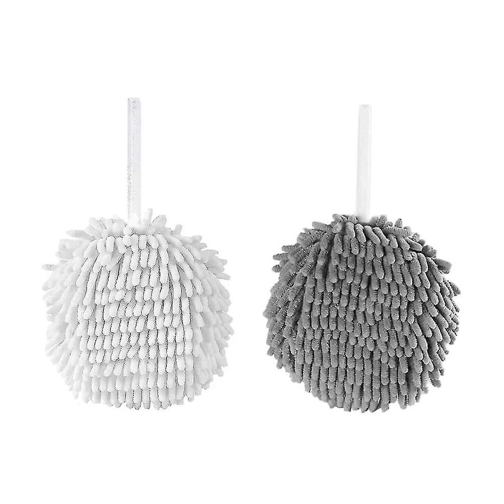 2-pack Chenille Hanging Hand Towel Ball Microfiber Plush Absorbent Soft Small Bath Towel With Loop