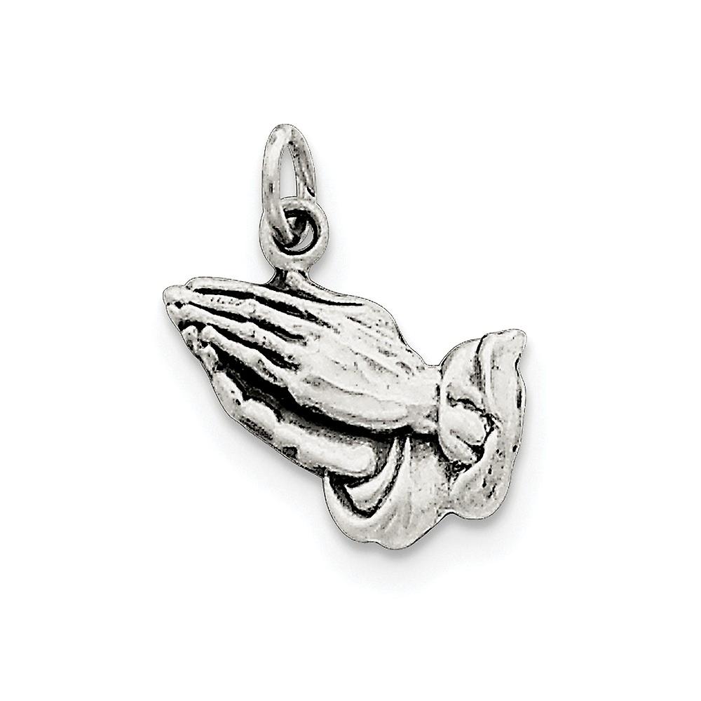 925 Sterling Silver Solid Satin Artisan Oxidized Antiqued Praying Hands Charm 20x12mm Wide Pendant Necklace for Women
