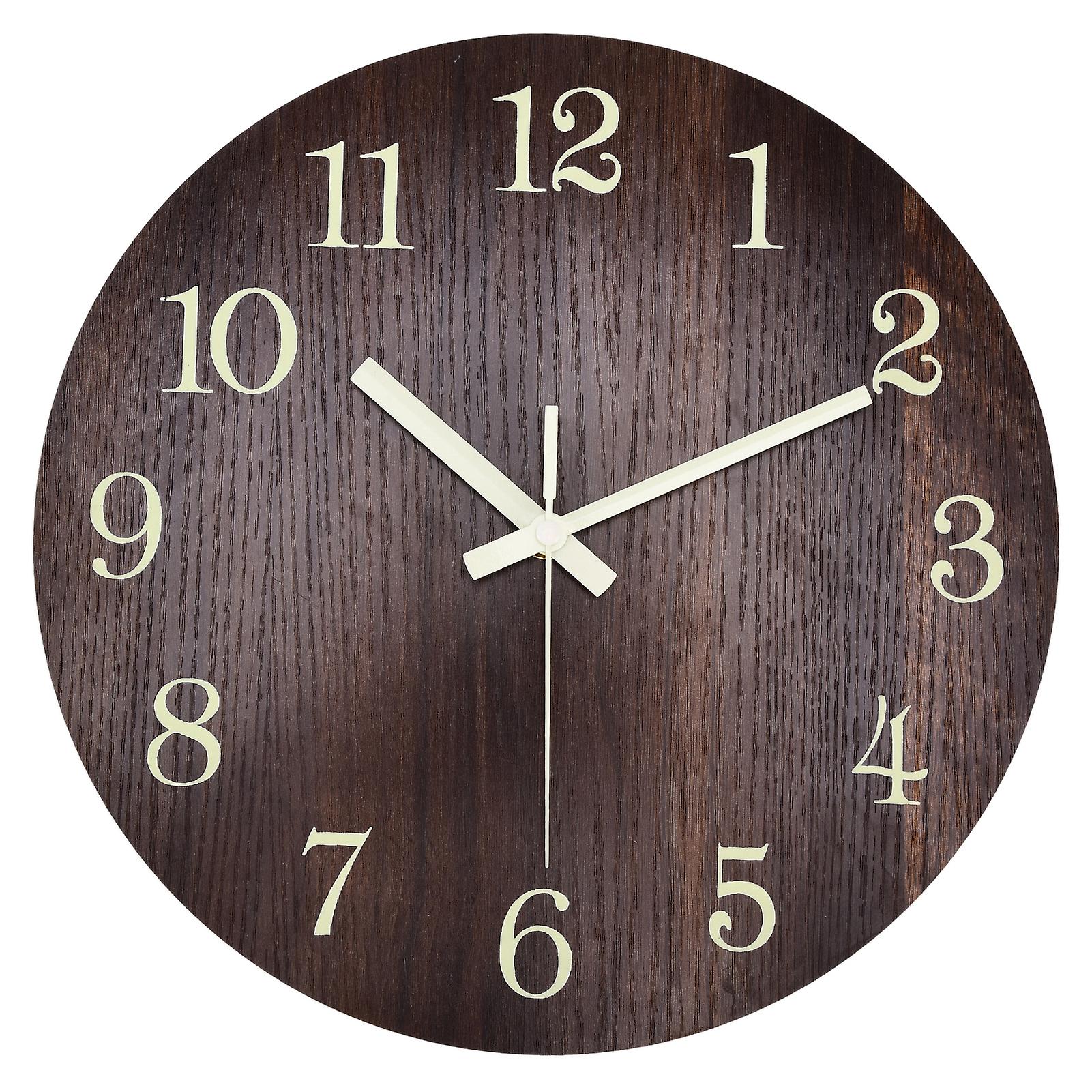 Wood Wall Clock Retro Style Quiet Silent Quartz Movement 3D Luminous Retro Wall Clock for Bedroom Office Kitchen