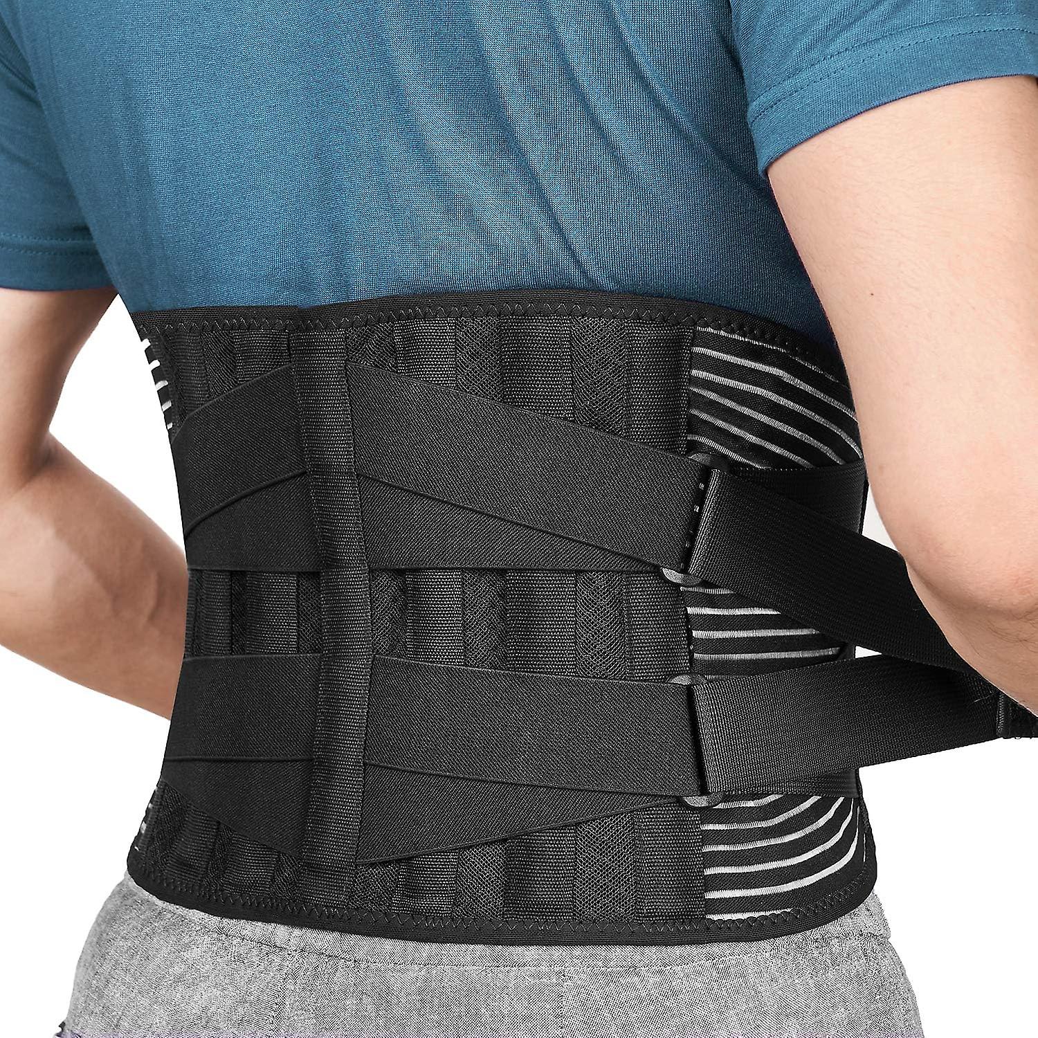 Lumbar Support Belt Supports Lower Back and Back Pain Relieves 4 Springs Support Adjustable Double Strap for Men and Women, XL, Black