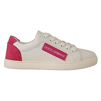 Dolce & Gabbana White Pink Leather Low Top Sneakers