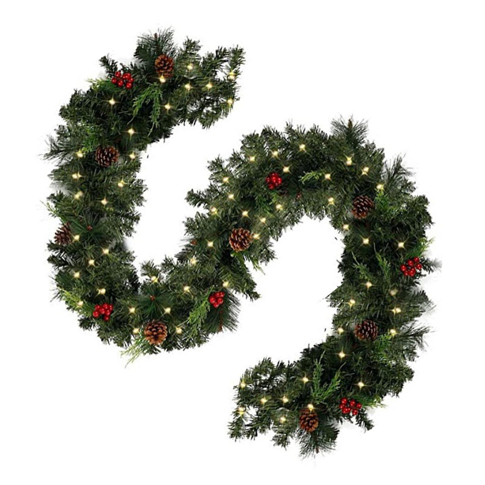 Simulation Christmas Garland with Red Berrys Lightweight Easy Hanging Decoration for Home Wall Door