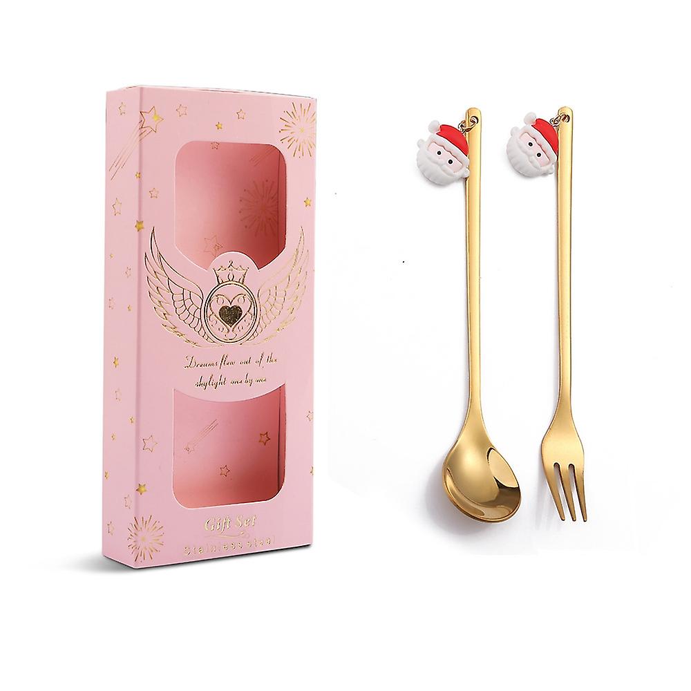 2pcs /Pack Christmas Spoon Fork Elderly (Pink Box)