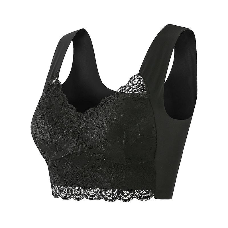 Womens Wireless Lace Bra, Full-coverage Pullover Stretch-knit Bra, Smoothing Bra Black